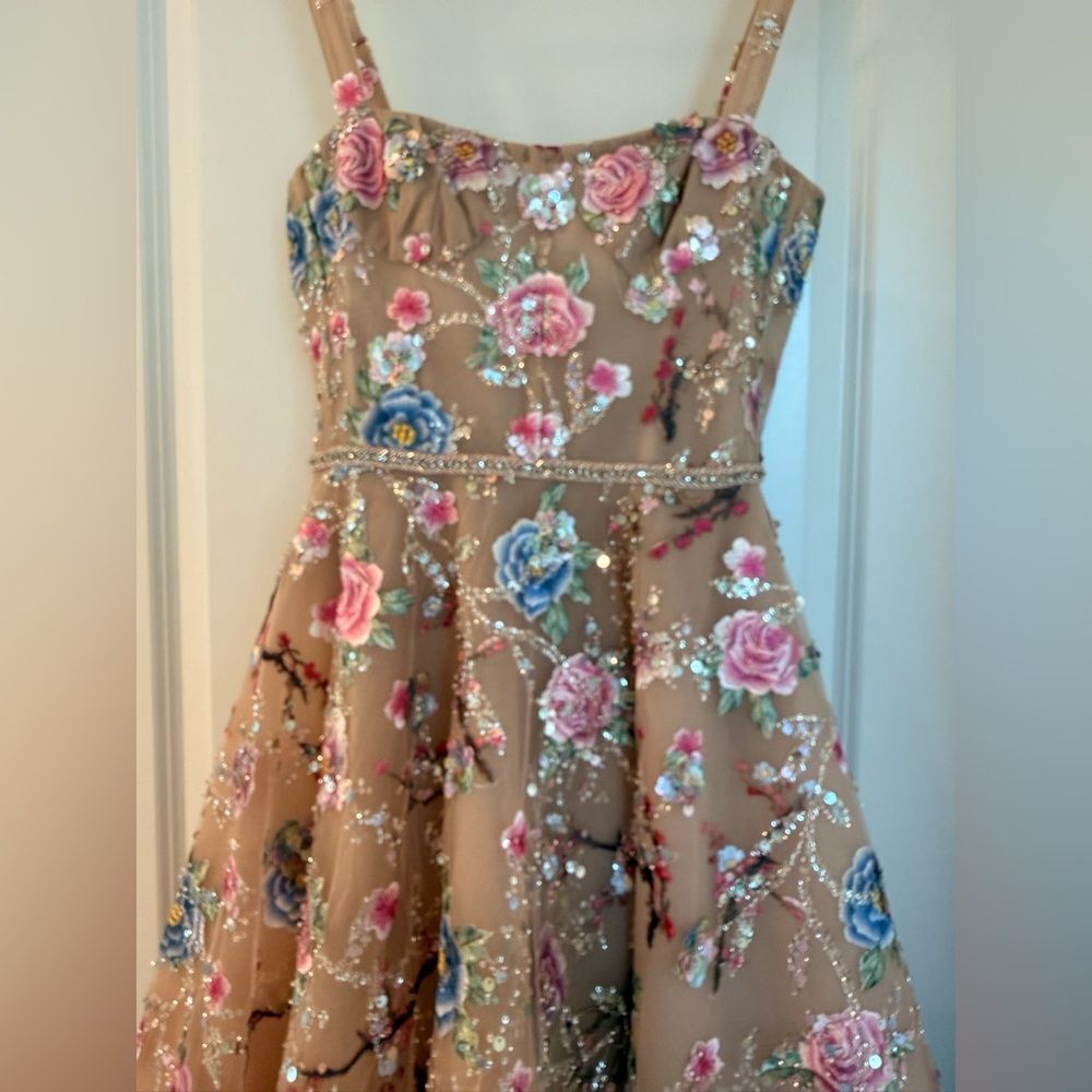 NWOT BRONX AND BANCO Mademoiselle Embroidered Gold Multi Floral Midi Dress - Picture 8 of 15